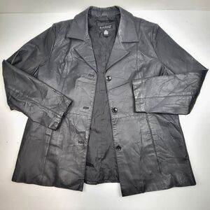 Dialogue Womens 100% Leather Jacket Blazer Button Coat Size XL